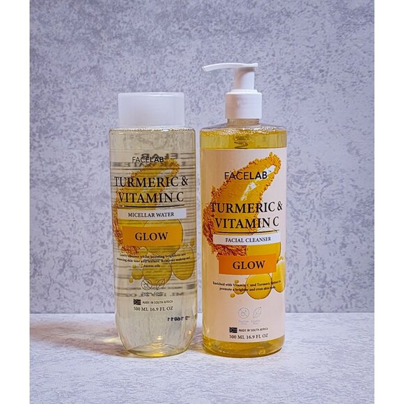 Facelab Turmeric & Vitamin C Glow Micellar Water & Facial Cleanser 500ml Set - Picture 1 of 9